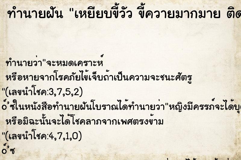 ทำนายฝัน เหยียบขี้วัว ขี้ควายมากมาย ติดเท้าเหม็นไปทั่ว